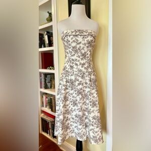 Y2K Dress Strapless Sundress Teeze Me Cream and Brown Toile Print SZ: XS